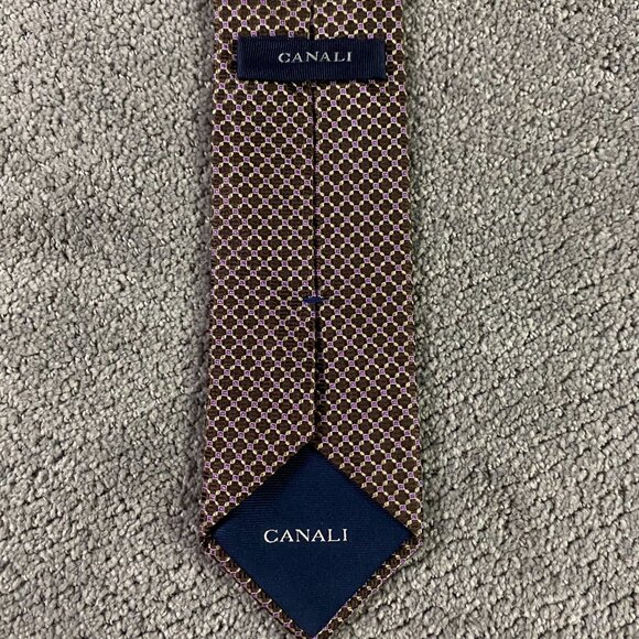 Canali Designer Necktie Tie Silk Made in Italy Brown Purple Width 3.75" - Picture 3 of 6